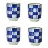 4Pcs Japanese Style Blue White Blocks Ceramic Teacups Small Straight Wine Cups 150ML