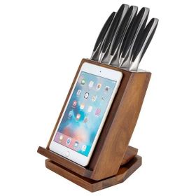 6-Piece Stainless Steel Knife Block Set with Swivel Knife Block and Tablet Holder