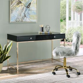 Ottey Writing Desk; Black High Gloss &amp; Gold Finish 93540