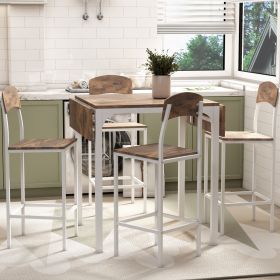 TOPMAX Farmhouse 5-piece Counter Height Drop Leaf Dining Table Set with Dining Chairs for 4; White Frame+ Rustic Brown Tabletop