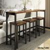 TOPMAX Counter Height Extra Long Dining Table Set with 3 Stools Pub Kitchen Set Side Table with Footrest; Brown