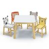 5 Piece Kiddy Table and Chair Set ; Kids Wood Table with 4 Chairs Set Cartoon Animals (bigger table)(3-8 years old)