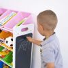 Kids Wood Toy Storage Organizer with Chalkboard and 16 Multi Color Bins