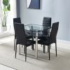 4pcs Elegant Assembled Stripping Texture High Backrest Dining Chairs Black