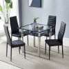 4pcs Elegant Assembled Stripping Texture High Backrest Dining Chairs Black