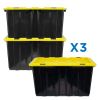 15.8 Gal. Heavy-Duty Plastic Storage Bins, Black and Yellow, 3 Count