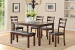 Classic Style 6pcs-Dining Set Rectangle Table 4 Side Chairs And Bench Dining Room Furniture MDF Rubber wood