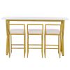 TOPMAX Modern 4-Piece Counter Height Extra Long Console Bar Dining Table Set with 3 Padded Stools for Small Places; Gold