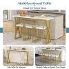 TOPMAX Modern 4-Piece Counter Height Extra Long Console Bar Dining Table Set with 3 Padded Stools for Small Places; Gold