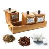 WILLART Handcrafted Teak Wood Antique Look Tea Coffee Sugar 3 Container Set in Wooden Tray â€“ Container with Lids (Dimension : 10.50 x 4 x 5 Inch)