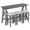 TREXM Multipurpose Home Kitchen Dining Bar Table Set with 3 Upholstered Stools(Gray)