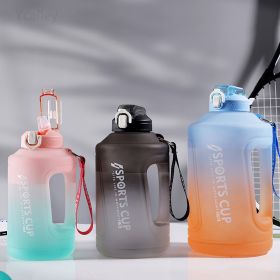 YCALLEY Sport Water Bottle Reminder Silicone Sith Straw Waterbottle Items Fitness Big Bottles 1500ML / 2300ML / 3800ML Sport (Color: Pink greenish)