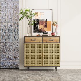 31.5'' Wide 2 Drawer Sideboard, Modern Furniture Decor, Made with Iron + Carbonized Bamboo, Easy Assembly (Color: Gold)