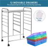 12 Drawer Rolling Storage Cart Organizer with Lockable Wheels, White